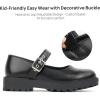 image:imageJABASIC Girls Mary Jane School Shoes with Socks Set Black Uniform Shoes Hook Loop Shoes for KidsBlack