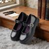 image:imageJABASIC Girls Mary Jane School Shoes with Socks Set Black Uniform Shoes Hook Loop Shoes for KidsBlack