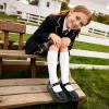 image:imageJABASIC Girls Mary Jane School Shoes with Socks Set Black Uniform Shoes Hook Loop Shoes for KidsBlack
