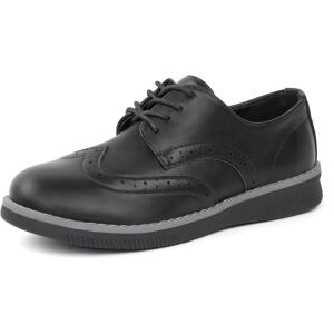 image:imageJABASIC Boys Oxfords Casual Wingtip Brogue Shoes Comfort Uniform Formal Dress SneakersBlack