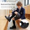 image:imageJABASIC Boys School Uniform Shoes Lightweight Kids Formal Dress Shoes SlipOn Loafers with Hook and Loop StrapBlack