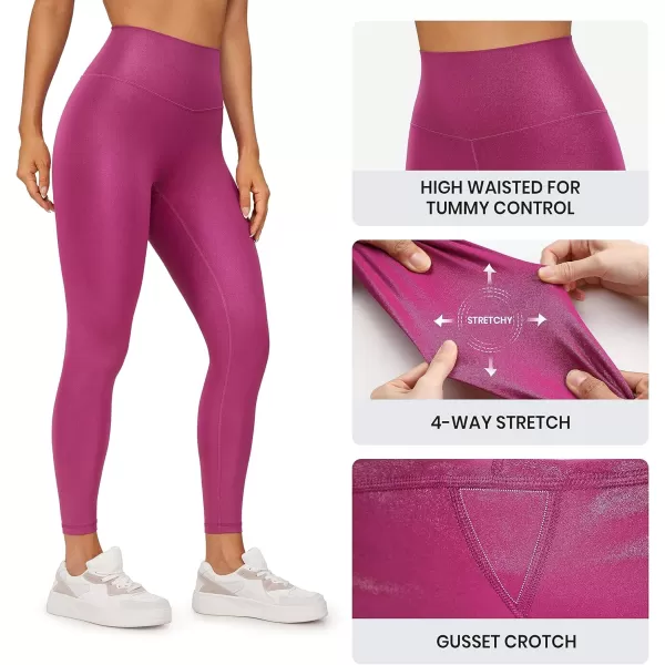 CRZ YOGA Butterluxe Matte Faux Leather Leggings for Women 2528  High Waisted Stretch Ankle Leather Pants Pleather Tight25 inches Magenta Purple Classic Pattern