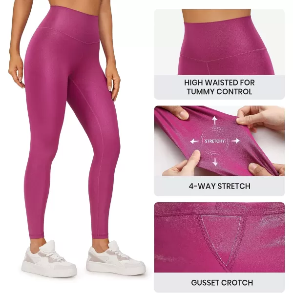 CRZ YOGA Butterluxe Matte Faux Leather Leggings for Women 2528  High Waisted Stretch Ankle Leather Pants Pleather Tight28 inches Magenta Purple Classic Pattern