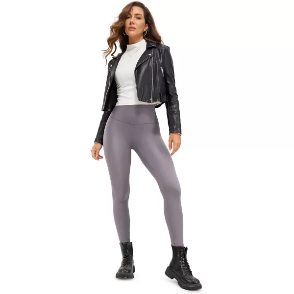 CRZ YOGA Butterluxe Matte Faux Leather Leggings for Women 2528  High Waisted Stretch Ankle Leather Pants Pleather Tight28 inches Tornado Grey Classic Pattern