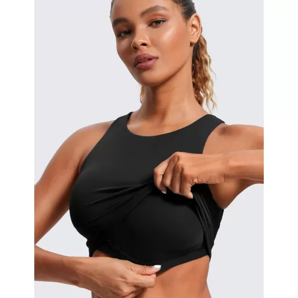 CRZ YOGA Butterluxe Racerback High Neck Longline Sports Bras for Women  Padded Workout Crop Tank Tops with Built in BraBlack