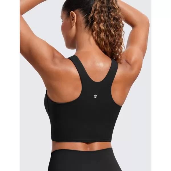 CRZ YOGA Butterluxe Racerback High Neck Longline Sports Bras for Women  Padded Workout Crop Tank Tops with Built in BraBlack