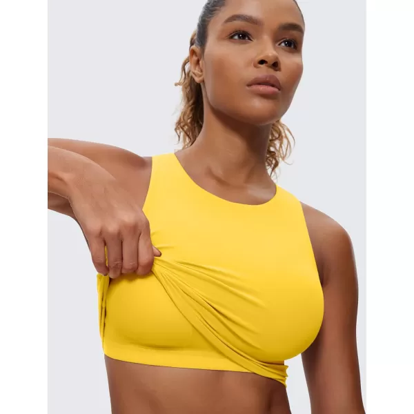 CRZ YOGA Butterluxe Racerback High Neck Longline Sports Bras for Women  Padded Workout Crop Tank Tops with Built in BraHigh Visibility Yellow