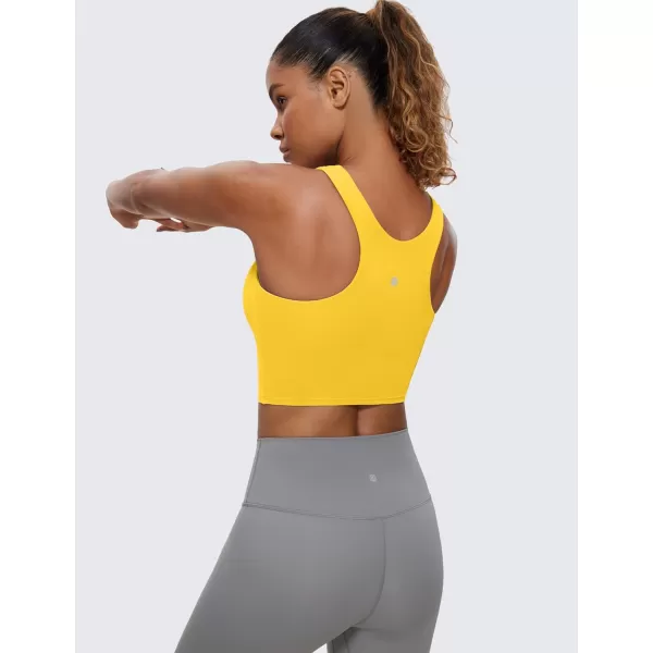 CRZ YOGA Butterluxe Racerback High Neck Longline Sports Bras for Women  Padded Workout Crop Tank Tops with Built in BraHigh Visibility Yellow