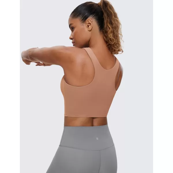 CRZ YOGA Butterluxe Racerback High Neck Longline Sports Bras for Women  Padded Workout Crop Tank Tops with Built in BraMocha Mousse