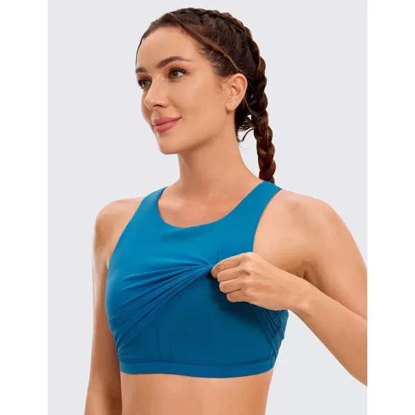 CRZ YOGA Butterluxe Racerback High Neck Longline Sports Bras for Women  Padded Workout Crop Tank Tops with Built in BraSupersonic Blue