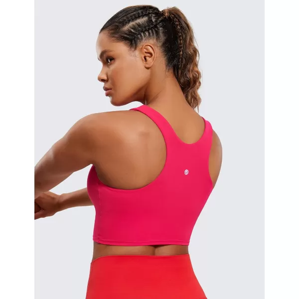 CRZ YOGA Butterluxe Racerback High Neck Longline Sports Bras for Women  Padded Workout Crop Tank Tops with Built in BraViva Magenta