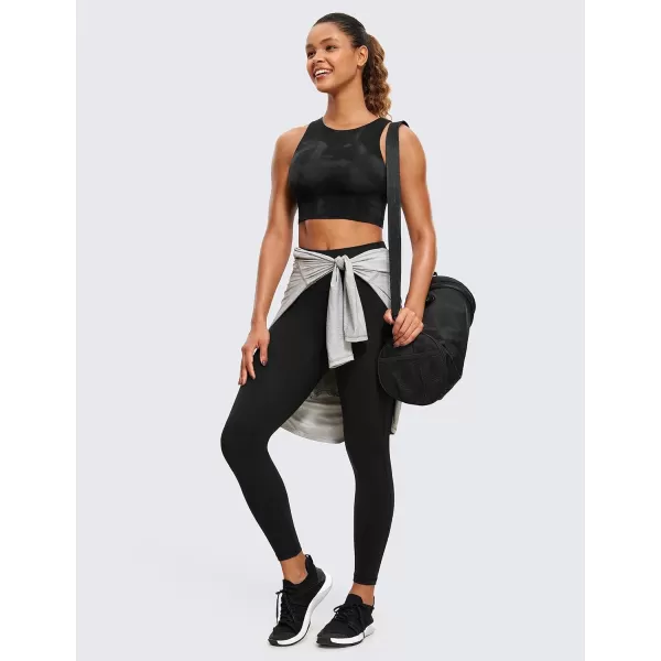 CRZ YOGA Butterluxe Womens Racerback High Neck Longline Sports Bra  Padded Workout Crop Tank Tops with Built in Shelf BraBlack Tie Dye Flowers