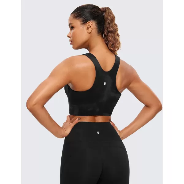 CRZ YOGA Butterluxe Womens Racerback High Neck Longline Sports Bra  Padded Workout Crop Tank Tops with Built in Shelf BraBlack Tie Dye Flowers