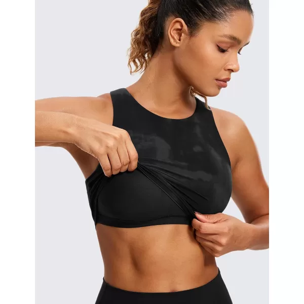 CRZ YOGA Butterluxe Womens Racerback High Neck Longline Sports Bra  Padded Workout Crop Tank Tops with Built in Shelf BraBlack Tie Dye Flowers