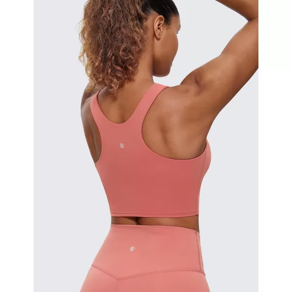 CRZ YOGA Butterluxe Womens Racerback High Neck Longline Sports Bra  Padded Workout Crop Tank Tops with Built in Shelf BraBriar Rose