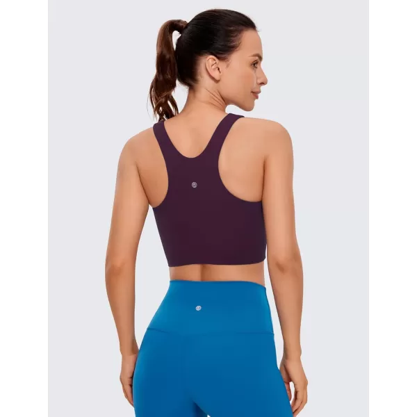 CRZ YOGA Butterluxe Womens Racerback High Neck Longline Sports Bra  Padded Workout Crop Tank Tops with Built in Shelf BraDeep Purple