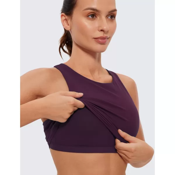 CRZ YOGA Butterluxe Womens Racerback High Neck Longline Sports Bra  Padded Workout Crop Tank Tops with Built in Shelf BraDeep Purple