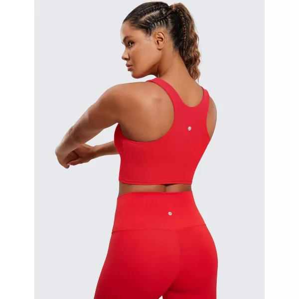 CRZ YOGA Butterluxe Womens Racerback High Neck Longline Sports Bra  Padded Workout Crop Tank Tops with Built in Shelf BraDeep Red