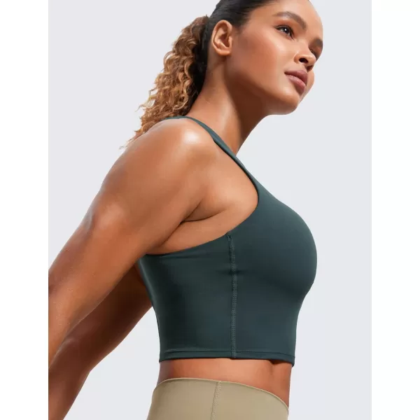 CRZ YOGA Butterluxe Womens Racerback High Neck Longline Sports Bra  Padded Workout Crop Tank Tops with Built in Shelf BraForest Dark Green