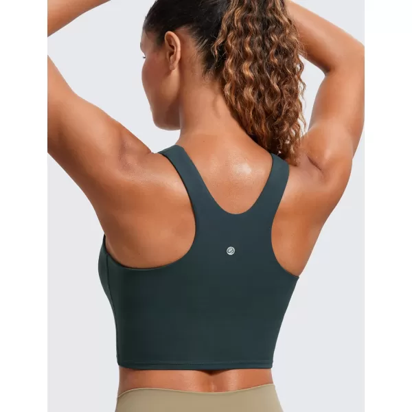 CRZ YOGA Butterluxe Womens Racerback High Neck Longline Sports Bra  Padded Workout Crop Tank Tops with Built in Shelf BraForest Dark Green