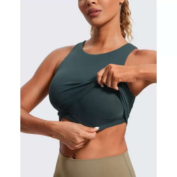 CRZ YOGA Butterluxe Womens Racerback High Neck Longline Sports Bra  Padded Workout Crop Tank Tops with Built in Shelf BraForest Dark Green