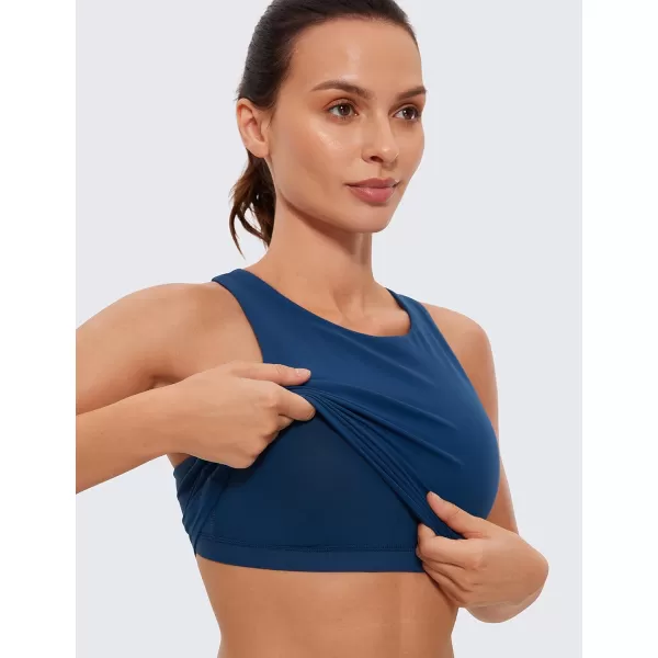 CRZ YOGA Butterluxe Womens Racerback High Neck Longline Sports Bra  Padded Workout Crop Tank Tops with Built in Shelf BraFrench Navy