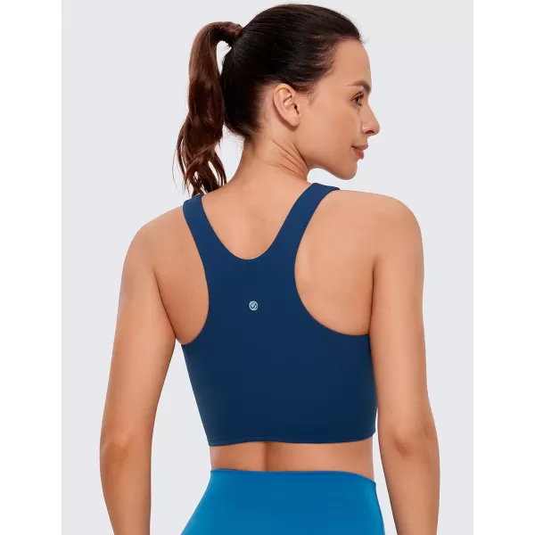 CRZ YOGA Butterluxe Womens Racerback High Neck Longline Sports Bra  Padded Workout Crop Tank Tops with Built in Shelf BraFrench Navy