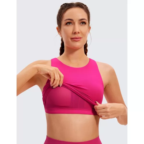 CRZ YOGA Butterluxe Womens Racerback High Neck Longline Sports Bra  Padded Workout Crop Tank Tops with Built in Shelf BraGranita Pink