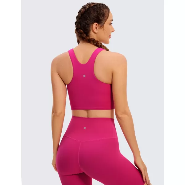 CRZ YOGA Butterluxe Womens Racerback High Neck Longline Sports Bra  Padded Workout Crop Tank Tops with Built in Shelf BraGranita Pink