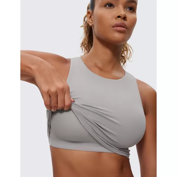 CRZ YOGA Butterluxe Womens Racerback High Neck Longline Sports Bra  Padded Workout Crop Tank Tops with Built in Shelf BraGull Gray