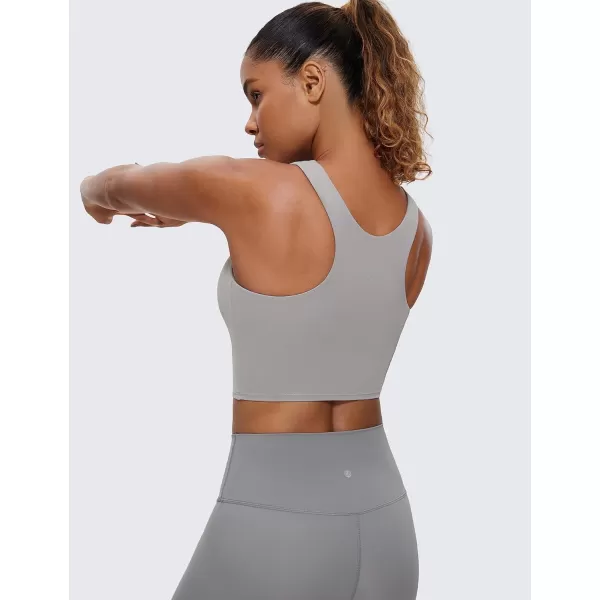 CRZ YOGA Butterluxe Womens Racerback High Neck Longline Sports Bra  Padded Workout Crop Tank Tops with Built in Shelf BraGull Gray