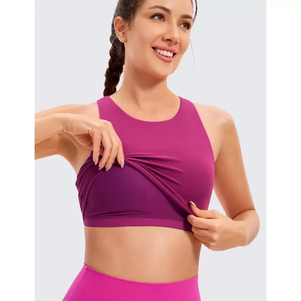 CRZ YOGA Butterluxe Womens Racerback High Neck Longline Sports Bra  Padded Workout Crop Tank Tops with Built in Shelf BraMagenta Purple