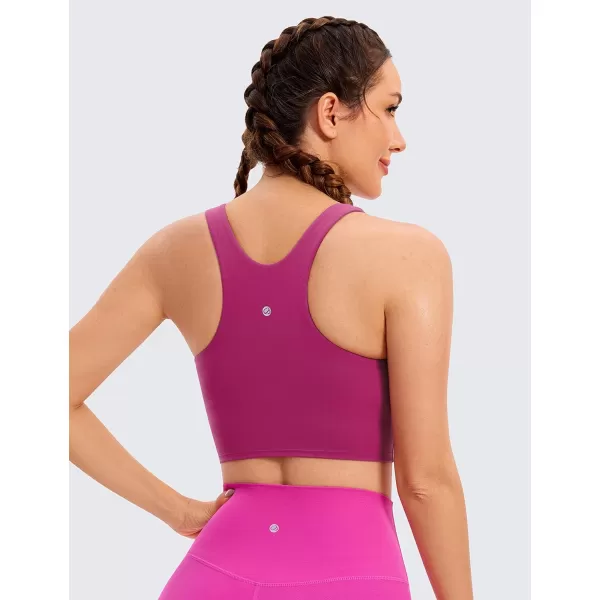 CRZ YOGA Butterluxe Womens Racerback High Neck Longline Sports Bra  Padded Workout Crop Tank Tops with Built in Shelf BraMagenta Purple