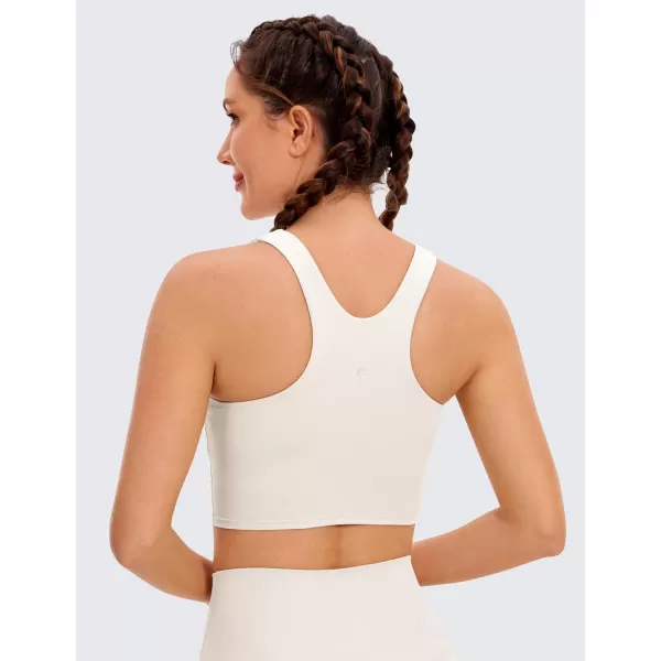 CRZ YOGA Butterluxe Womens Racerback High Neck Longline Sports Bra  Padded Workout Crop Tank Tops with Built in Shelf BraMilky White