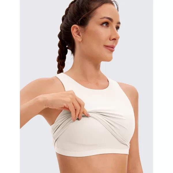 CRZ YOGA Butterluxe Womens Racerback High Neck Longline Sports Bra  Padded Workout Crop Tank Tops with Built in Shelf BraMilky White