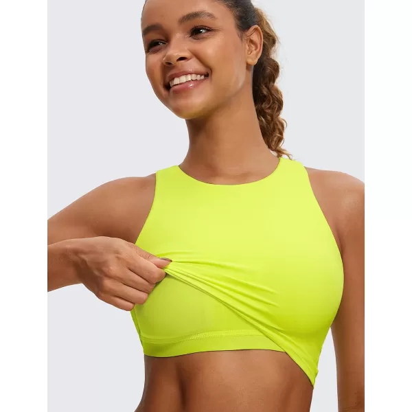 CRZ YOGA Butterluxe Womens Racerback High Neck Longline Sports Bra  Padded Workout Crop Tank Tops with Built in Shelf BraNeon Yellow