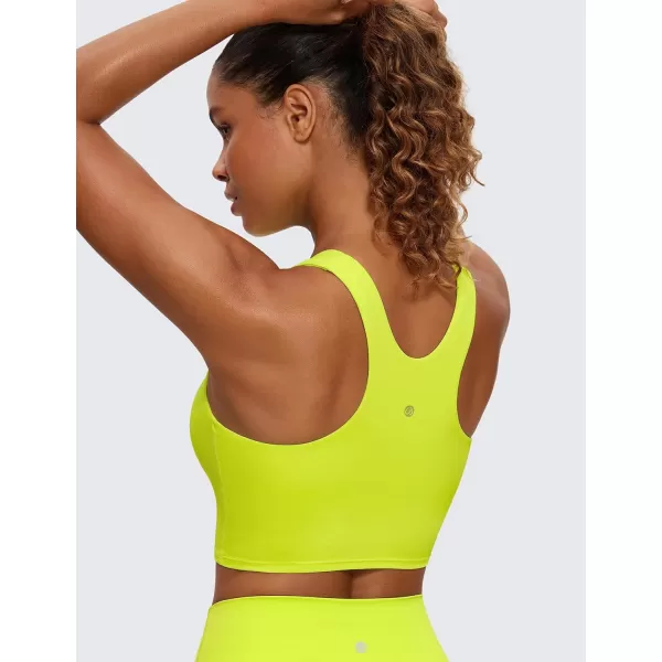 CRZ YOGA Butterluxe Womens Racerback High Neck Longline Sports Bra  Padded Workout Crop Tank Tops with Built in Shelf BraNeon Yellow