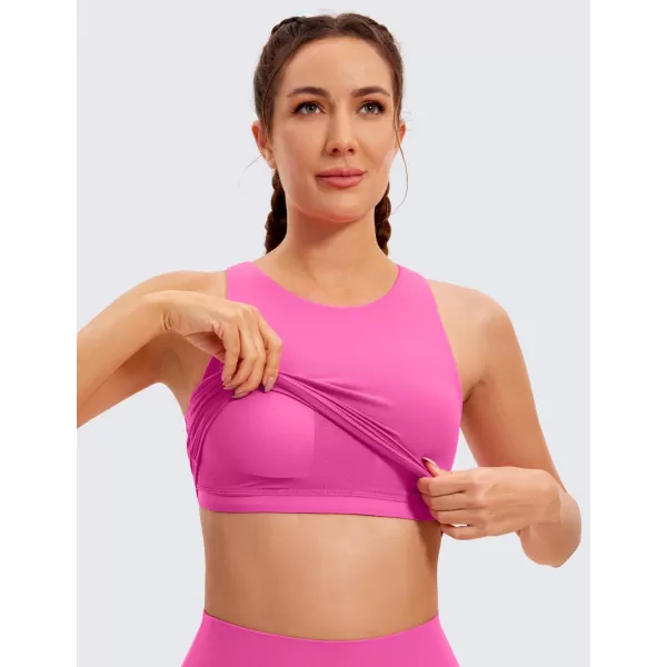 CRZ YOGA Butterluxe Womens Racerback High Neck Longline Sports Bra  Padded Workout Crop Tank Tops with Built in Shelf BraNeonlight Purple