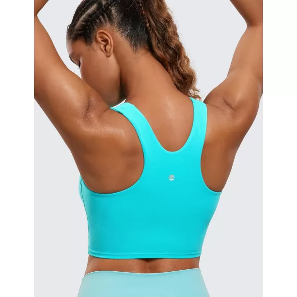 CRZ YOGA Butterluxe Womens Racerback High Neck Longline Sports Bra  Padded Workout Crop Tank Tops with Built in Shelf BraNeonspectral Blue