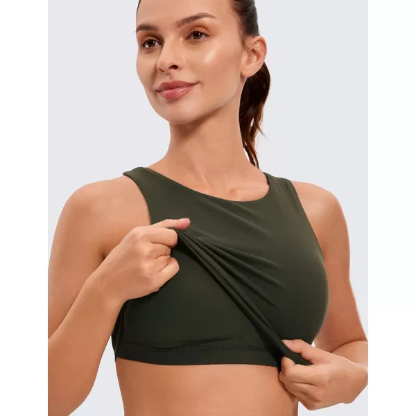 CRZ YOGA Butterluxe Womens Racerback High Neck Longline Sports Bra  Padded Workout Crop Tank Tops with Built in Shelf BraOlive Green