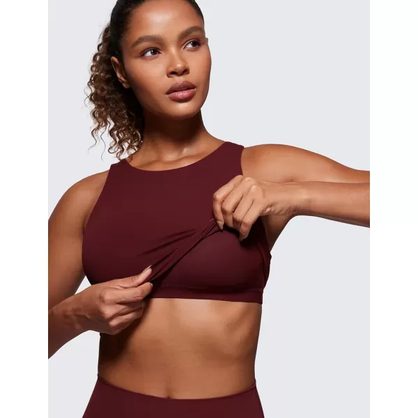 CRZ YOGA Butterluxe Womens Racerback High Neck Longline Sports Bra  Padded Workout Crop Tank Tops with Built in Shelf BraRed Merlot