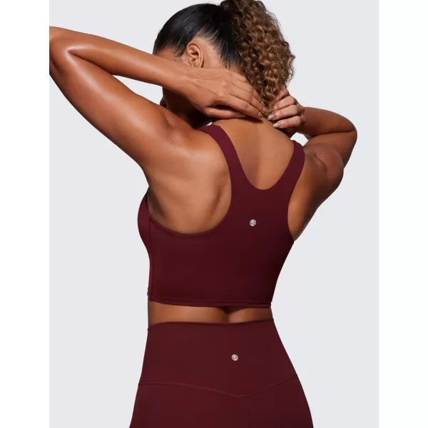 CRZ YOGA Butterluxe Womens Racerback High Neck Longline Sports Bra  Padded Workout Crop Tank Tops with Built in Shelf BraRed Merlot