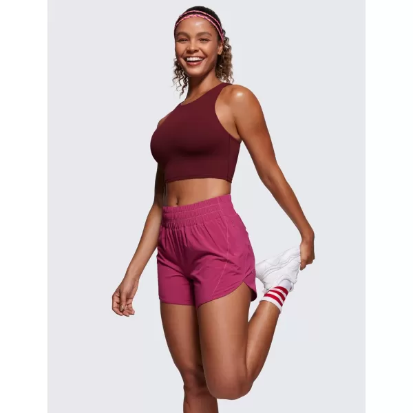 CRZ YOGA Butterluxe Womens Racerback High Neck Longline Sports Bra  Padded Workout Crop Tank Tops with Built in Shelf BraRed Merlot