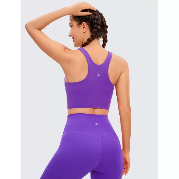 CRZ YOGA Butterluxe Womens Racerback High Neck Longline Sports Bra  Padded Workout Crop Tank Tops with Built in Shelf BraRoyal Lilac