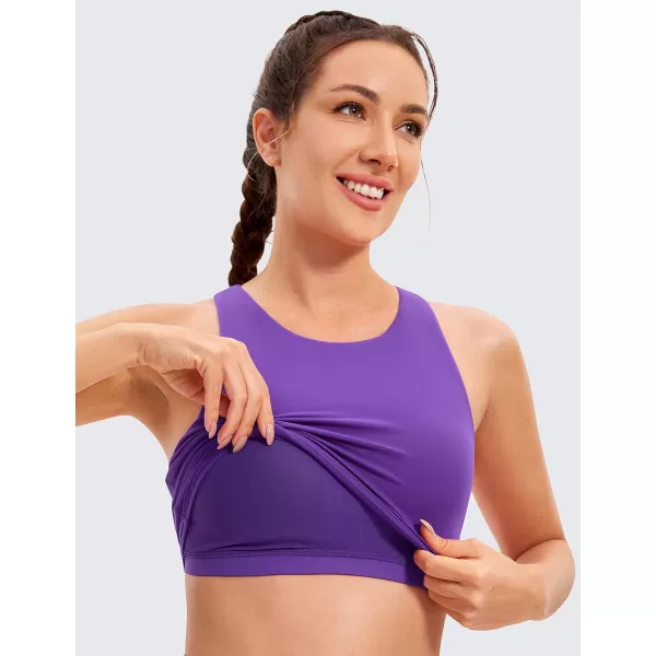 CRZ YOGA Butterluxe Womens Racerback High Neck Longline Sports Bra  Padded Workout Crop Tank Tops with Built in Shelf BraRoyal Lilac