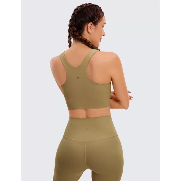 CRZ YOGA Butterluxe Womens Racerback High Neck Longline Sports Bra  Padded Workout Crop Tank Tops with Built in Shelf BraSoul Brown