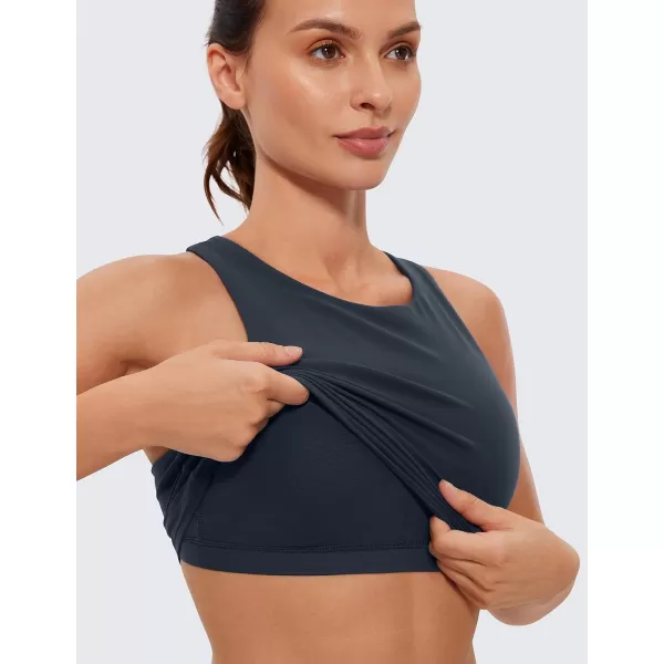 CRZ YOGA Butterluxe Womens Racerback High Neck Longline Sports Bra  Padded Workout Crop Tank Tops with Built in Shelf BraTrue Navy