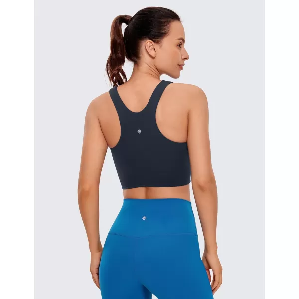 CRZ YOGA Butterluxe Womens Racerback High Neck Longline Sports Bra  Padded Workout Crop Tank Tops with Built in Shelf BraTrue Navy