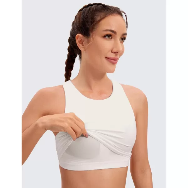 CRZ YOGA Butterluxe Womens Racerback High Neck Longline Sports Bra  Padded Workout Crop Tank Tops with Built in Shelf BraWhite Apricot