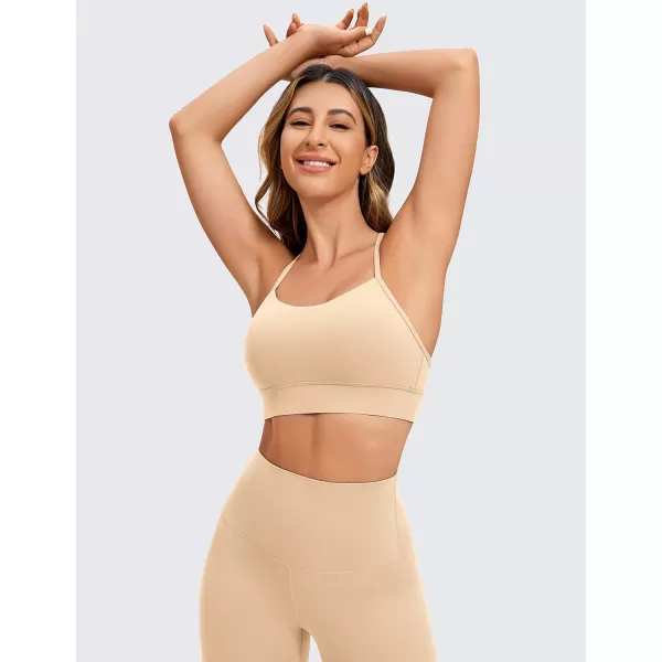 CRZ YOGA Butterluxe Womens YBack Racerback Sports Bra  Spaghetti Straps Wireless Scoop Neck Athletic Padded Yoga BraTan Milkshake